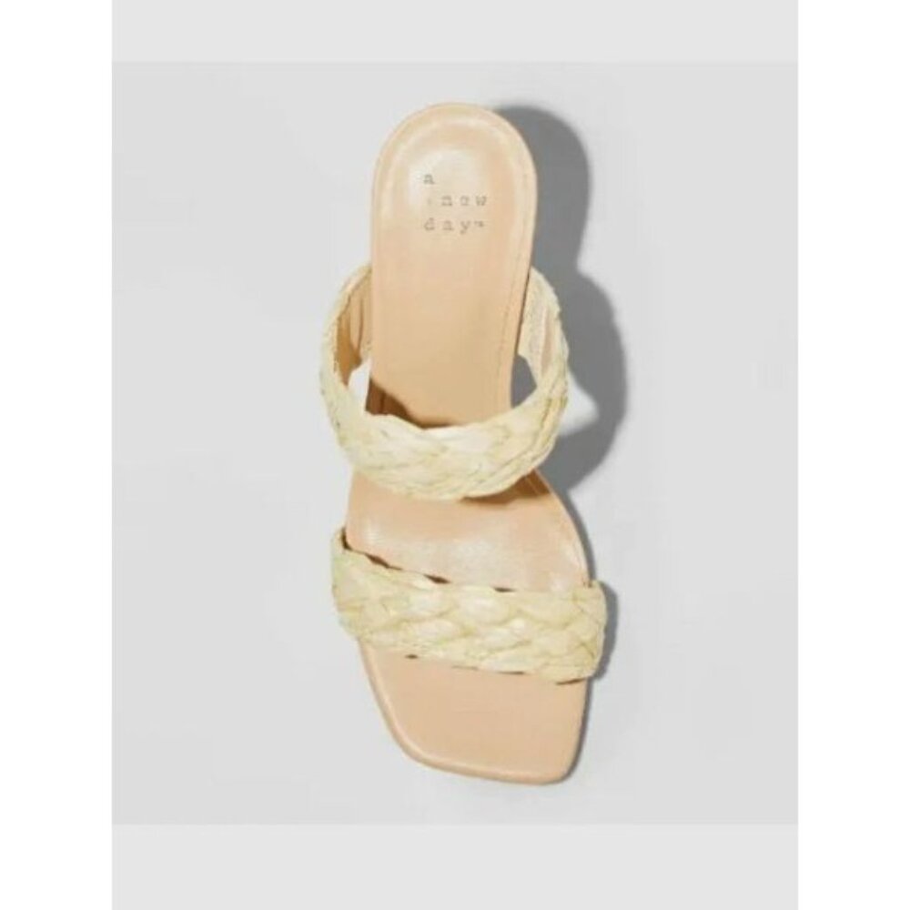A New Day Women's Tan Basil Woven Double Strapped Slip-On Heels Size 11 New no B - Picture 4 of 14